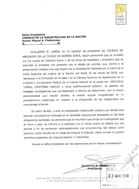 PEDIDO DE  URGENTE INVESTIGACI�N EN LA CONFORMACI�N DE UN TRIBUNAL DE APELACIONES